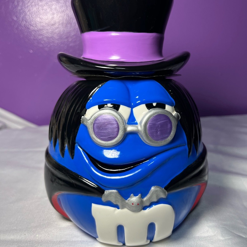 Vintage M&M Halloween Vampire Cookie Jar 2004 Purple Blue Rare EUC